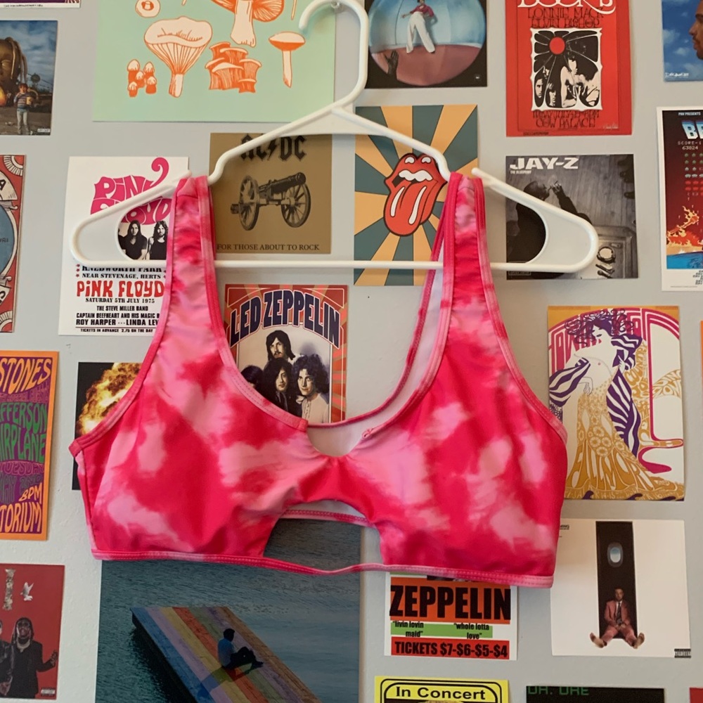 Shein Pink Tie-Dye Cut Out Swim Suit Top, Size L